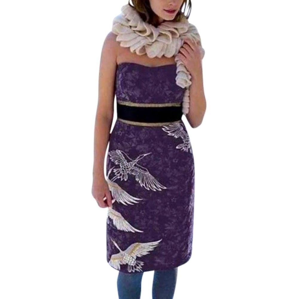 Anthropologie Floreat Strapless Crane Dress